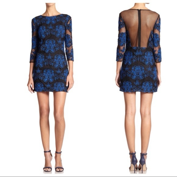 SACHIN & BABI NWT SENTIERI MINI DRESS SIZE 4. Elegant Blue and Black Lace Dress - Picture 1 of 5